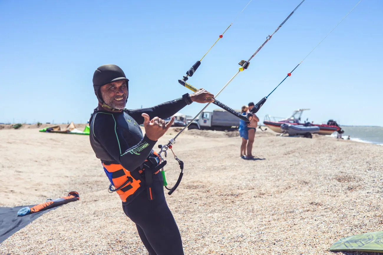 A kitesurfing jump