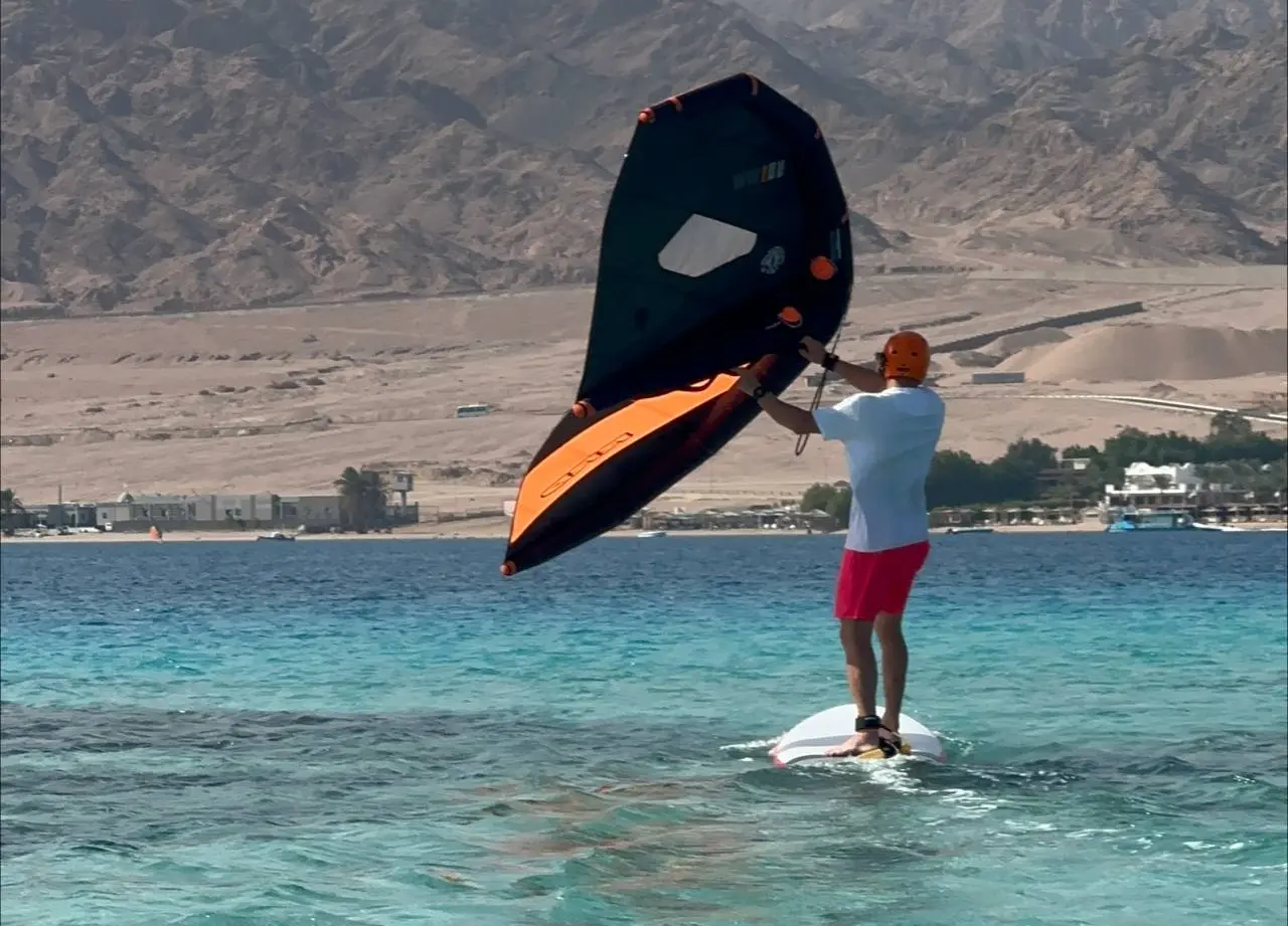 Controlling a wing on a SUP board without a foil